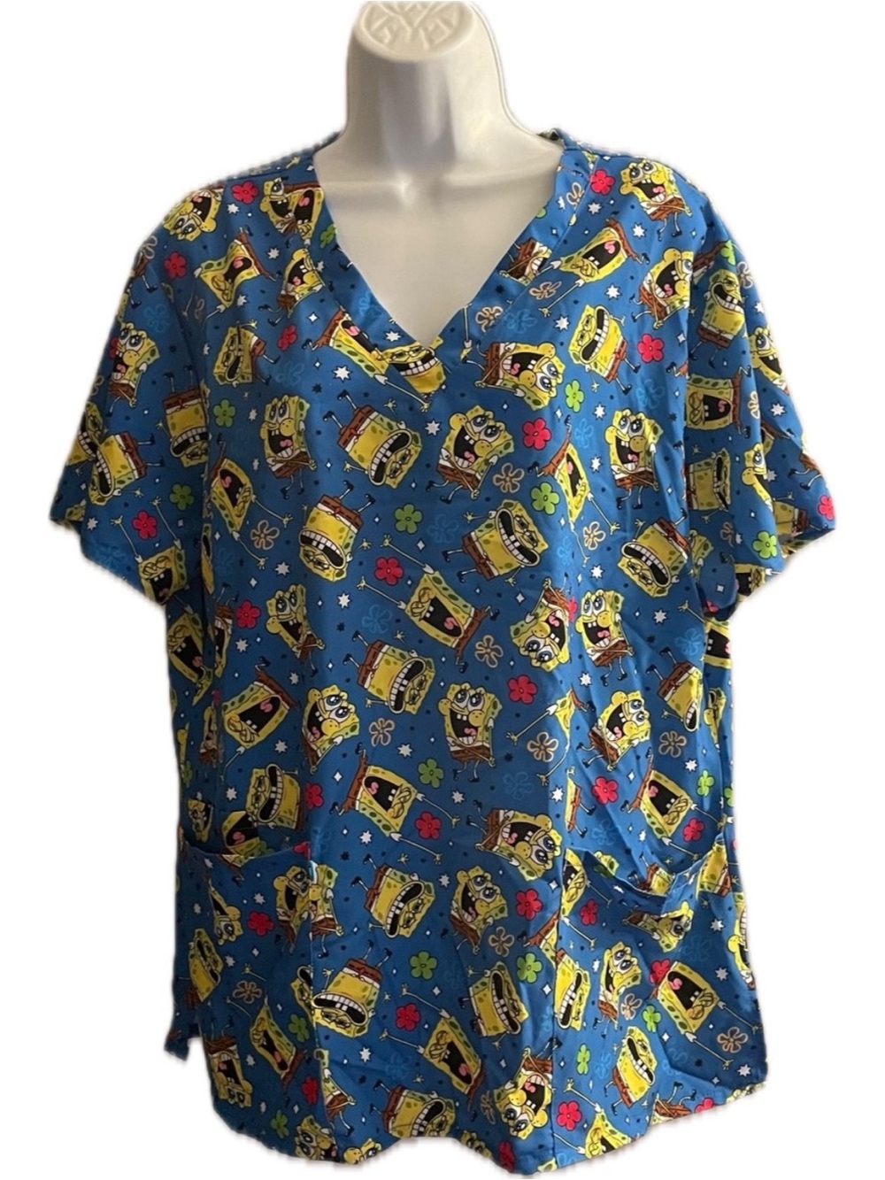 Multicolor Sponge Bob Print Scrub Top